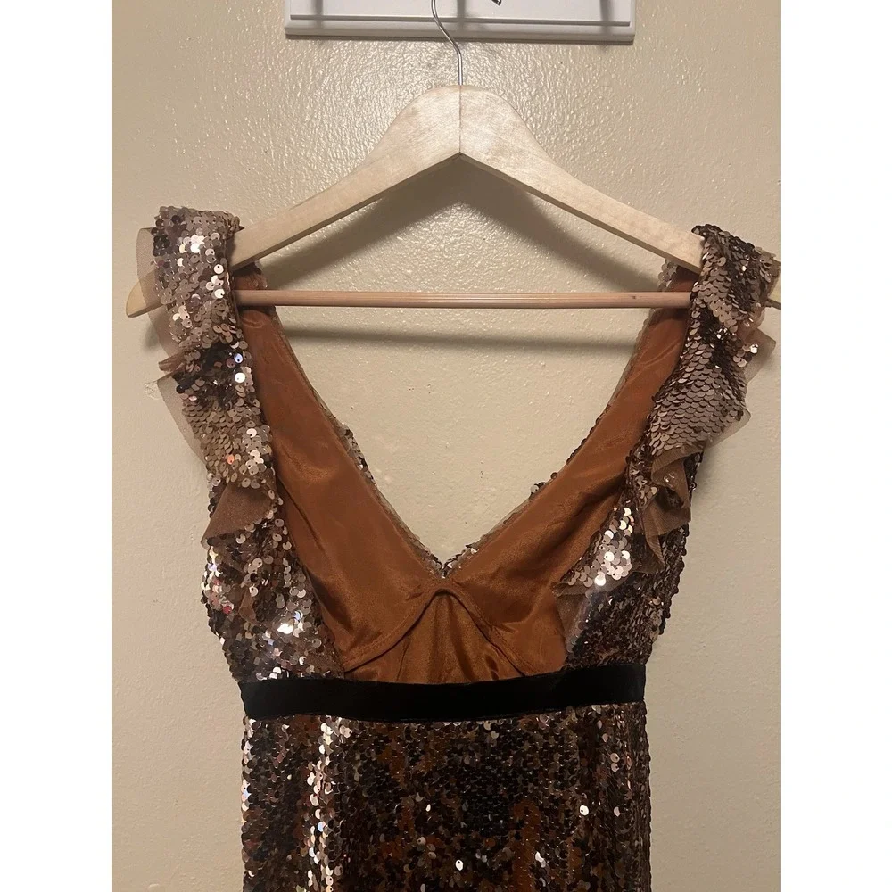 Anthropologie Free People Siren Sequin Mini Dress Lined Cocktail‎ Party Bronze 4